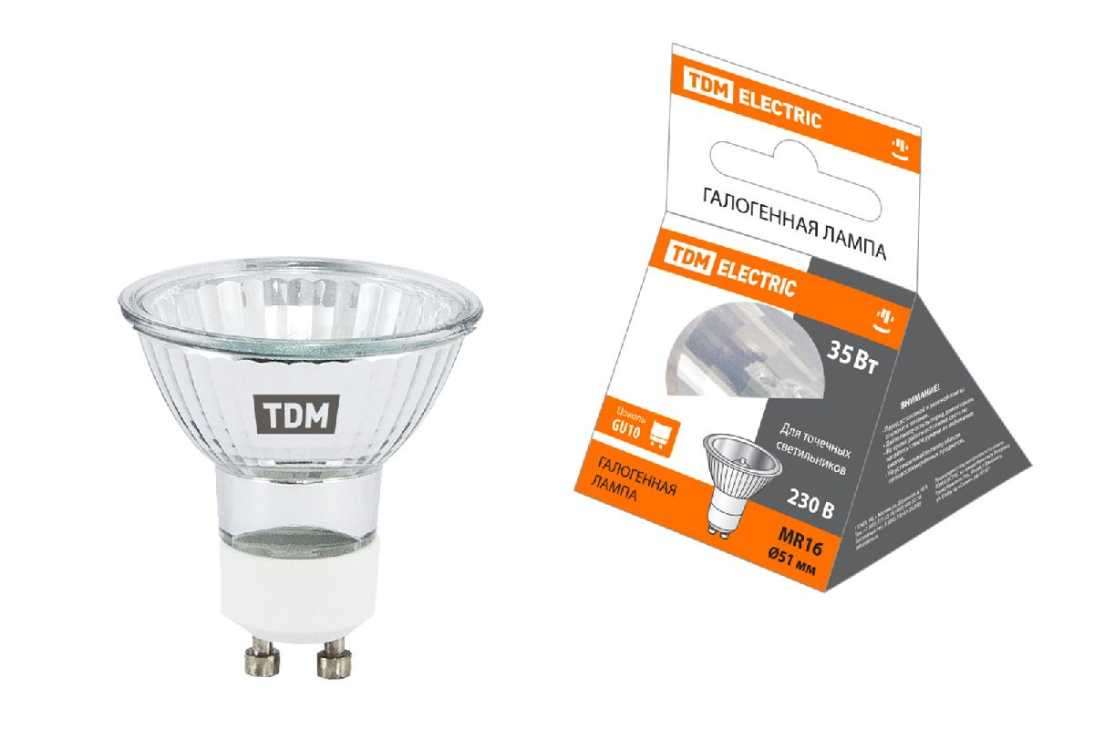 Лампа галогенная TDM Electric GU10 35W 3000K прозрачная SQ0341-0010