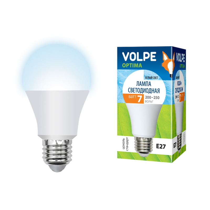 Лампа светодиодная (UL-00001065) Volpe E27 7W 4000K матовая LED-A60-7W/NW/E27/FR/O