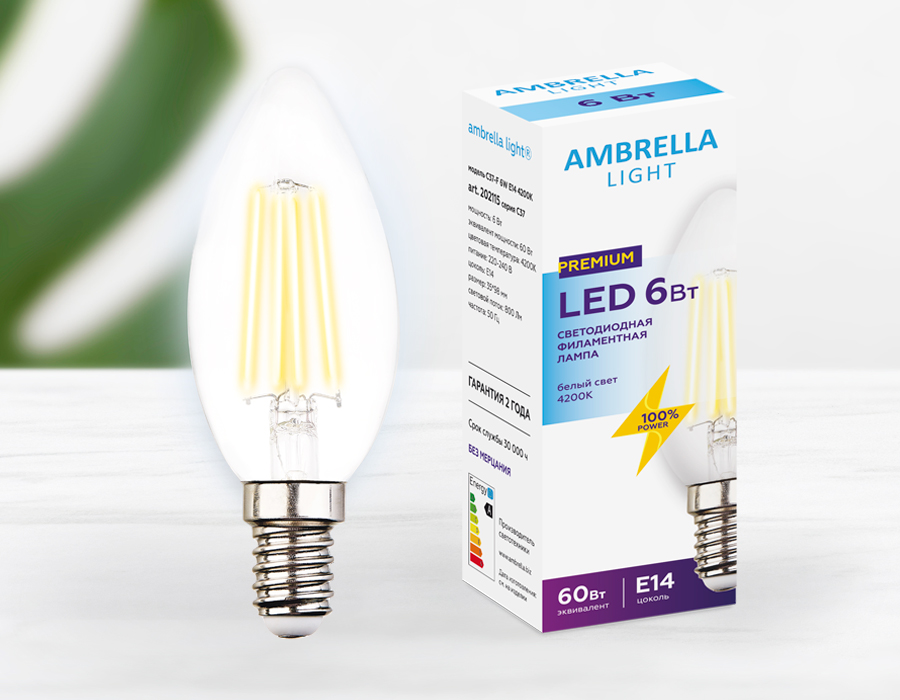 Филаментная cветодиодная лампа Ambrella Light Filament C37 E14 6W 4200K 202115