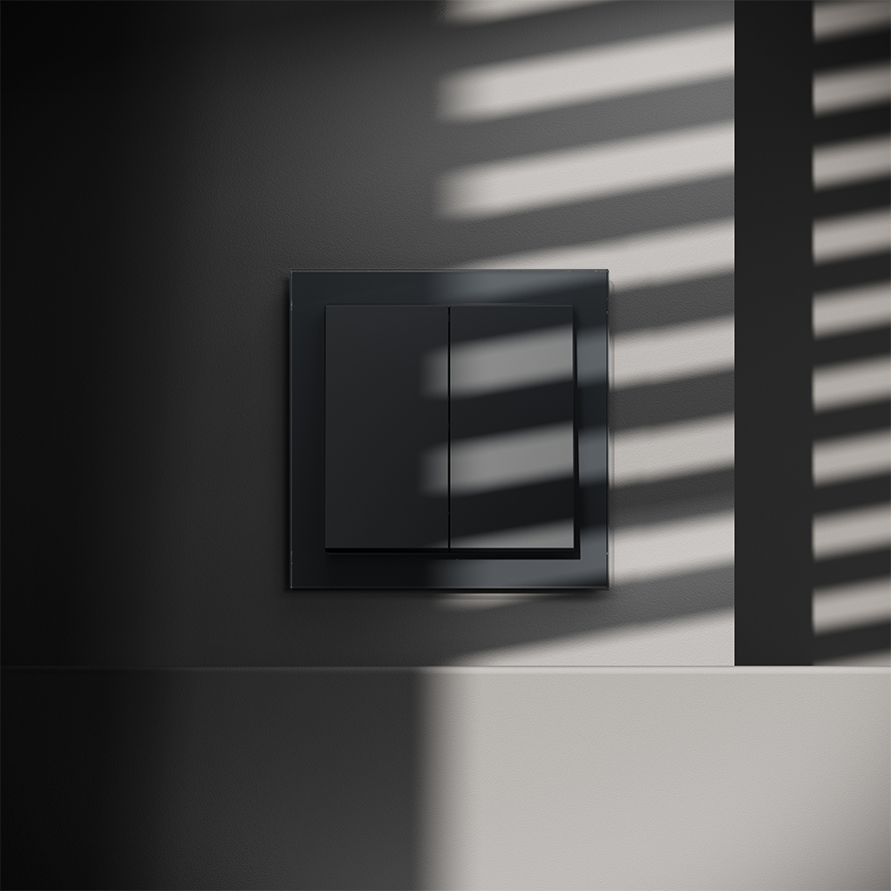 Перекрестный переключатель встраиваемый Voltum S70 двухклавишный 10А, (графит) VLS020507