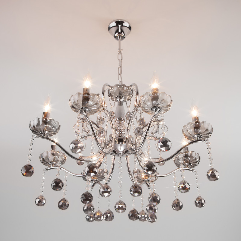 Подвесная люстра Eurosvet 10107/8 хром/дымчатый хрусталь Strotskis