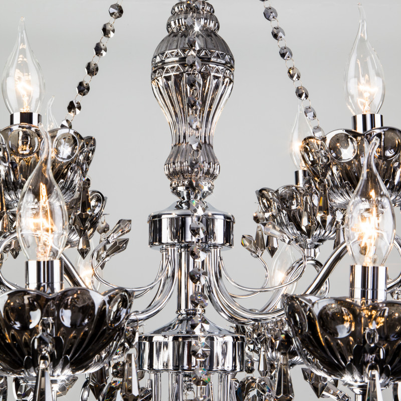 Подвесная люстра Eurosvet 10103/12 хром/дымчатый хрусталь Strotskis