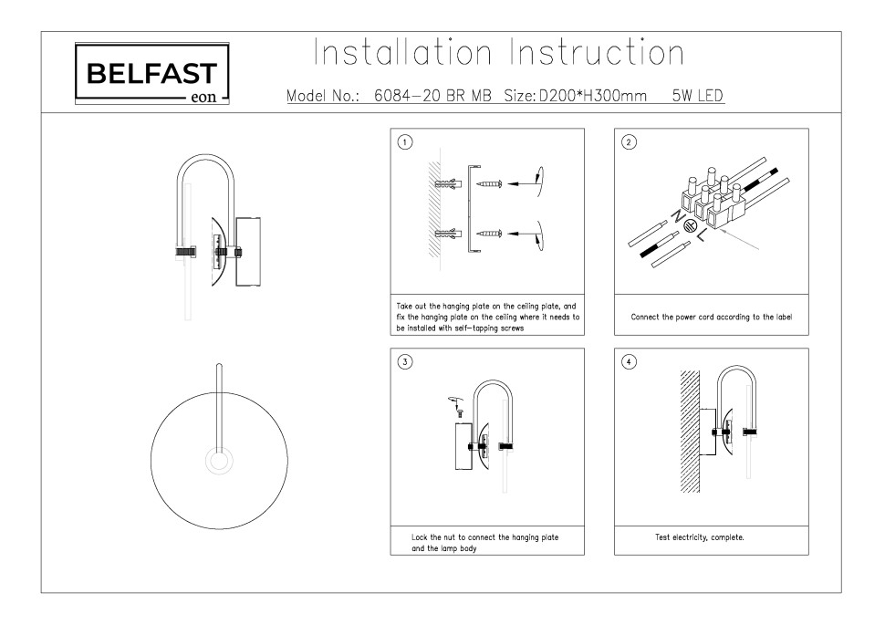 Настенный светильник Belfast Ravenhill 6084-20 BL MB