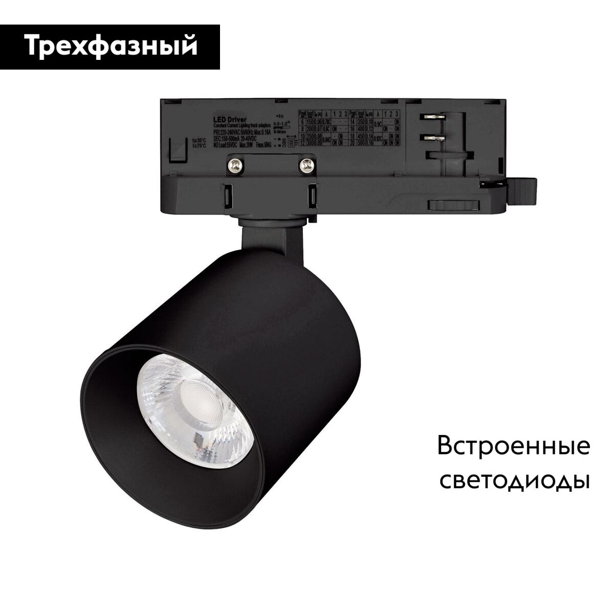 Трековый трехфазный светильник Arlight LGD-DYKE-4TR-R75-16W Warm3000 (BK, 50 deg, 230V) 052285