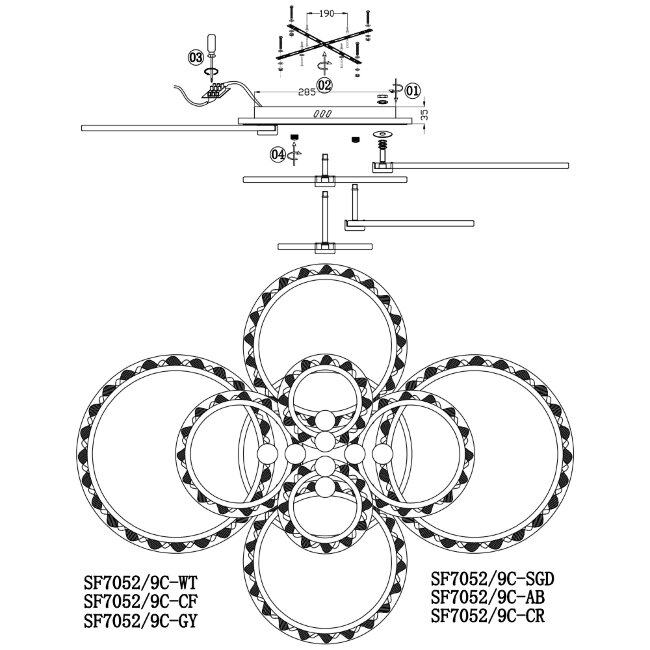 Потолочная люстра Seven Fires Oden SF7052/9C-SGD-RGB