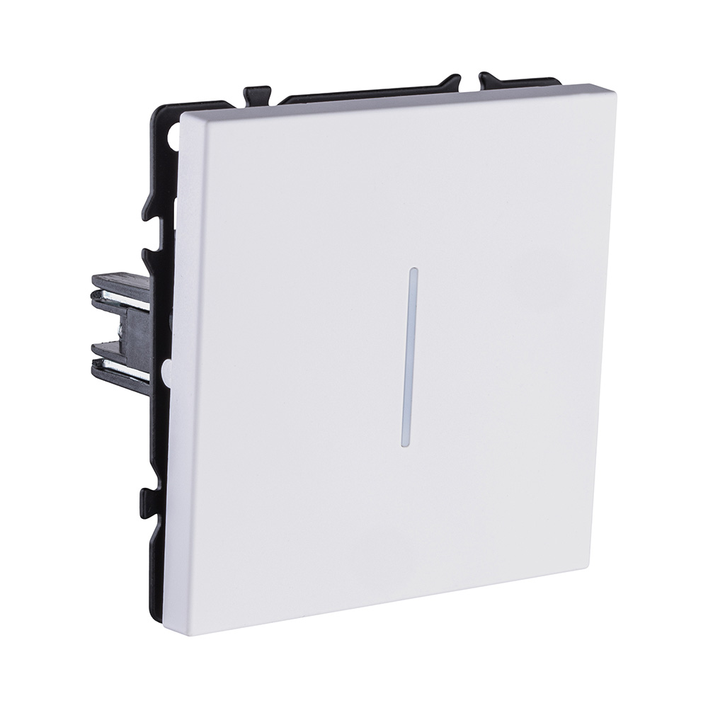 Выключатель 1-клавишный проходной 10А/250В с LED подсветкой, белый глянцевый Kollinger Eclipse EC-008WG