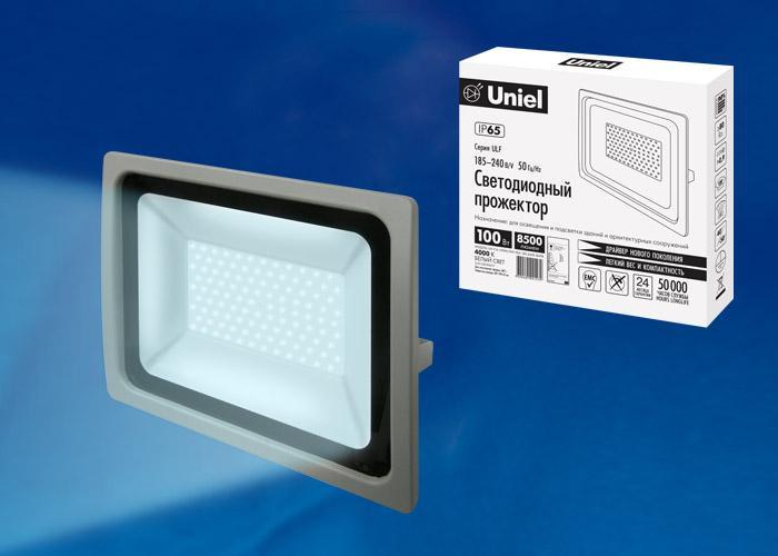 Прожектор светодиодный (UL-00001915) Uniel 100W 6000K ULF-F16-100W/DW IP65 185-240В Silver