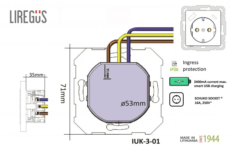 Розетка С/З+USB-зарядное устройство 3,4 А+TypeC IUK-3-01 E/Ch Liregus Epsilon 28-0358