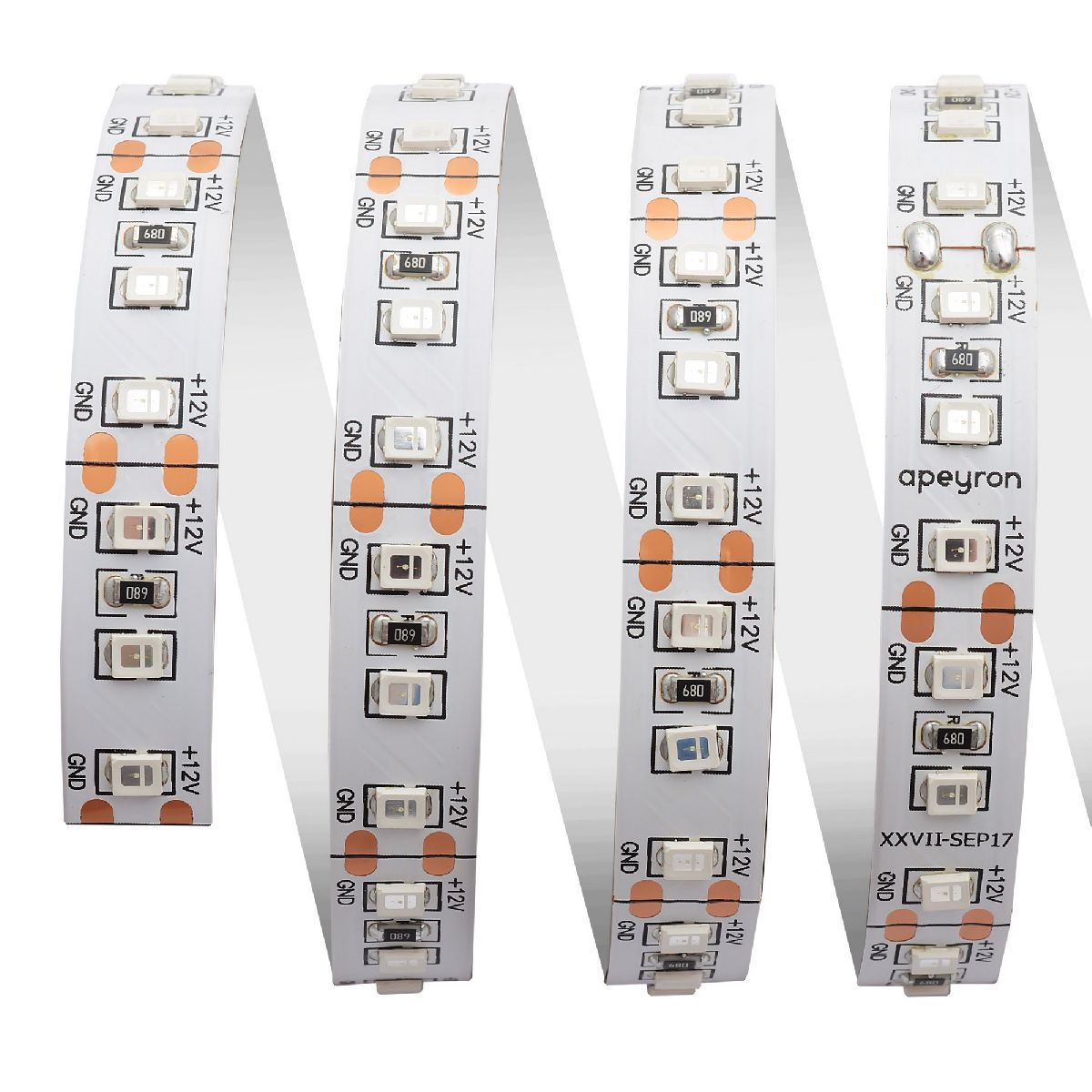 Светодиодная лента Apeyron 12В 2835 20Вт/м зеленый 5м IP20 00-105