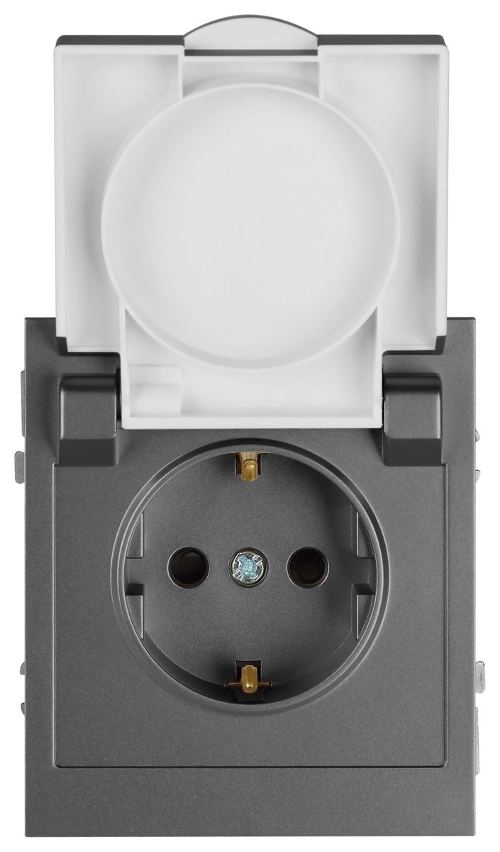 Розетка Эра Arktik 16-2103-06 с заземлением 2P+E Schuko со шторками с крышкой 16А-250В графит Б0070439