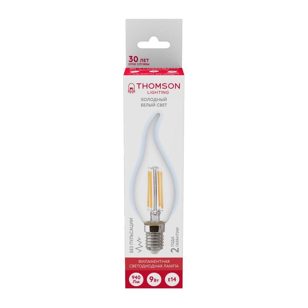 Лампа светодиодная филаментная Thomson E14 9W 6500K свеча на ветру прозрачная TH-B2387