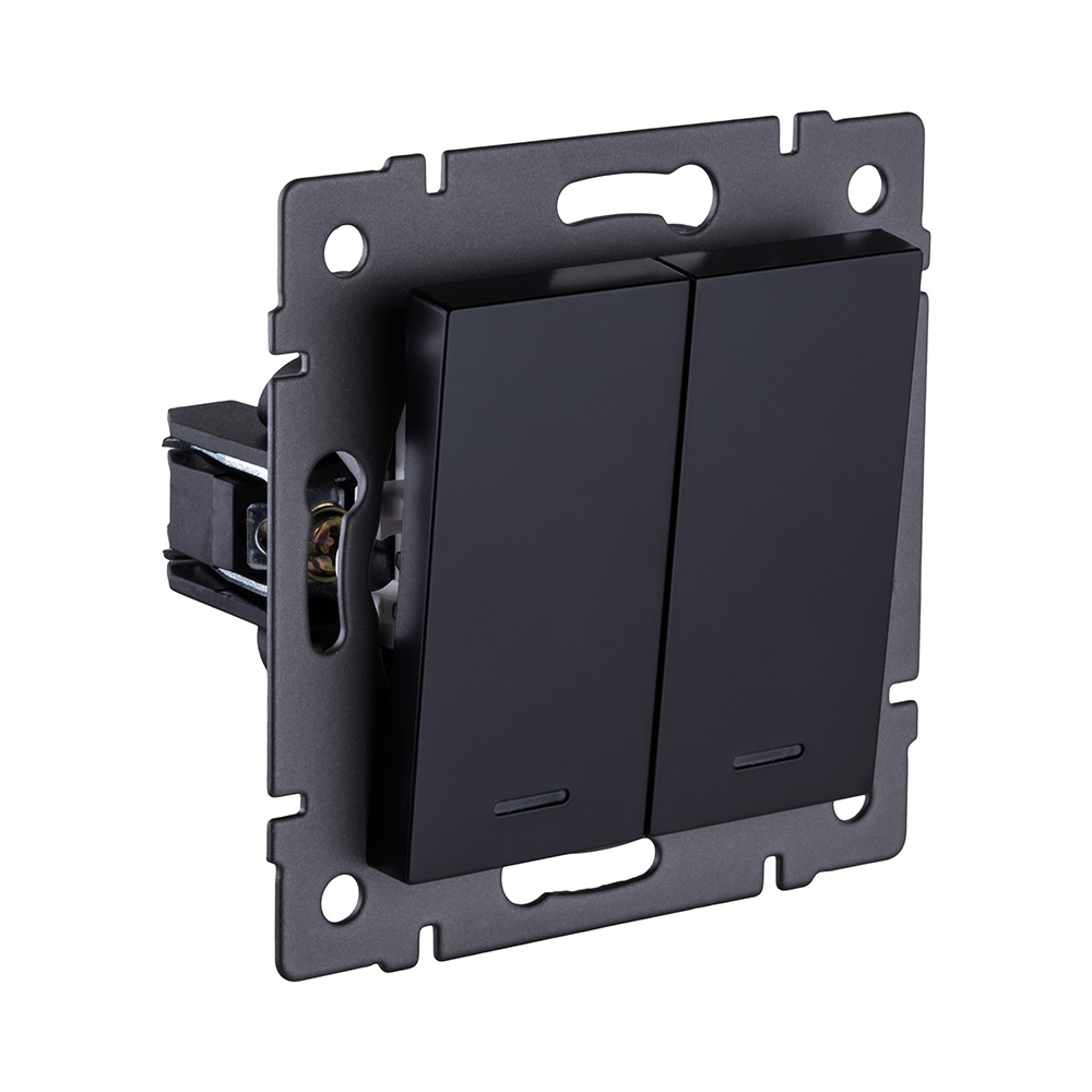 Выключатель кнопочный 2-клавишный 10А/250В с LED подсветкой, черный Kollinger REA-S-014BK для Aspekt, Eleganz, Reflex