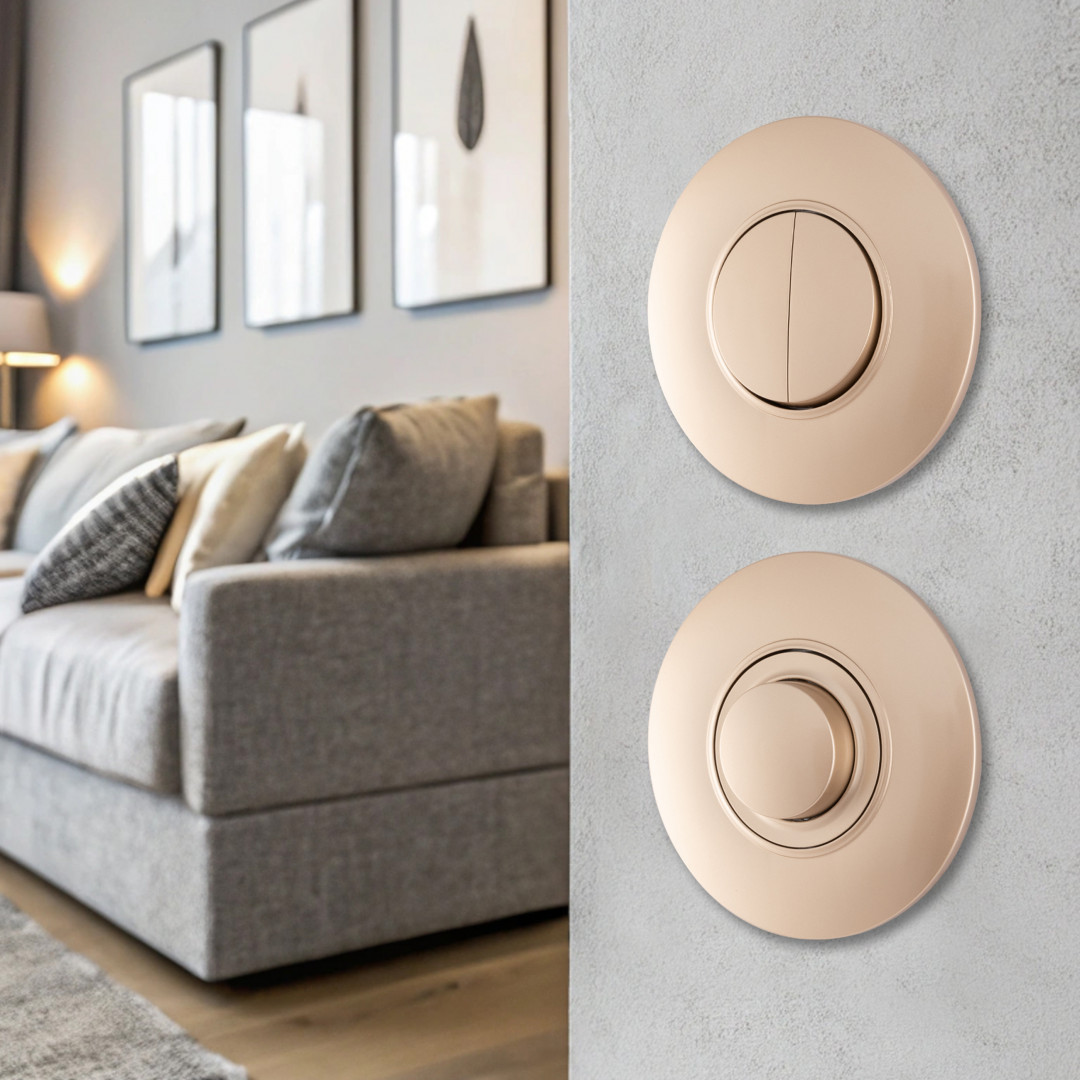 Выключатель круглый двухклавишный с рамкой Arte Milano SET08-1-30-2 shampan