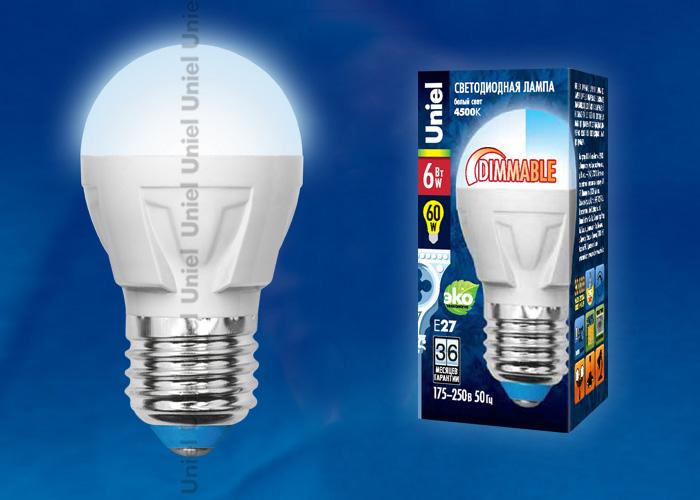 Лампа светодиодная (UL-00000692) Uniel E14 6W 4500K матовая LED-G45-6W/NW/E14/FR/DIM PLP01WH