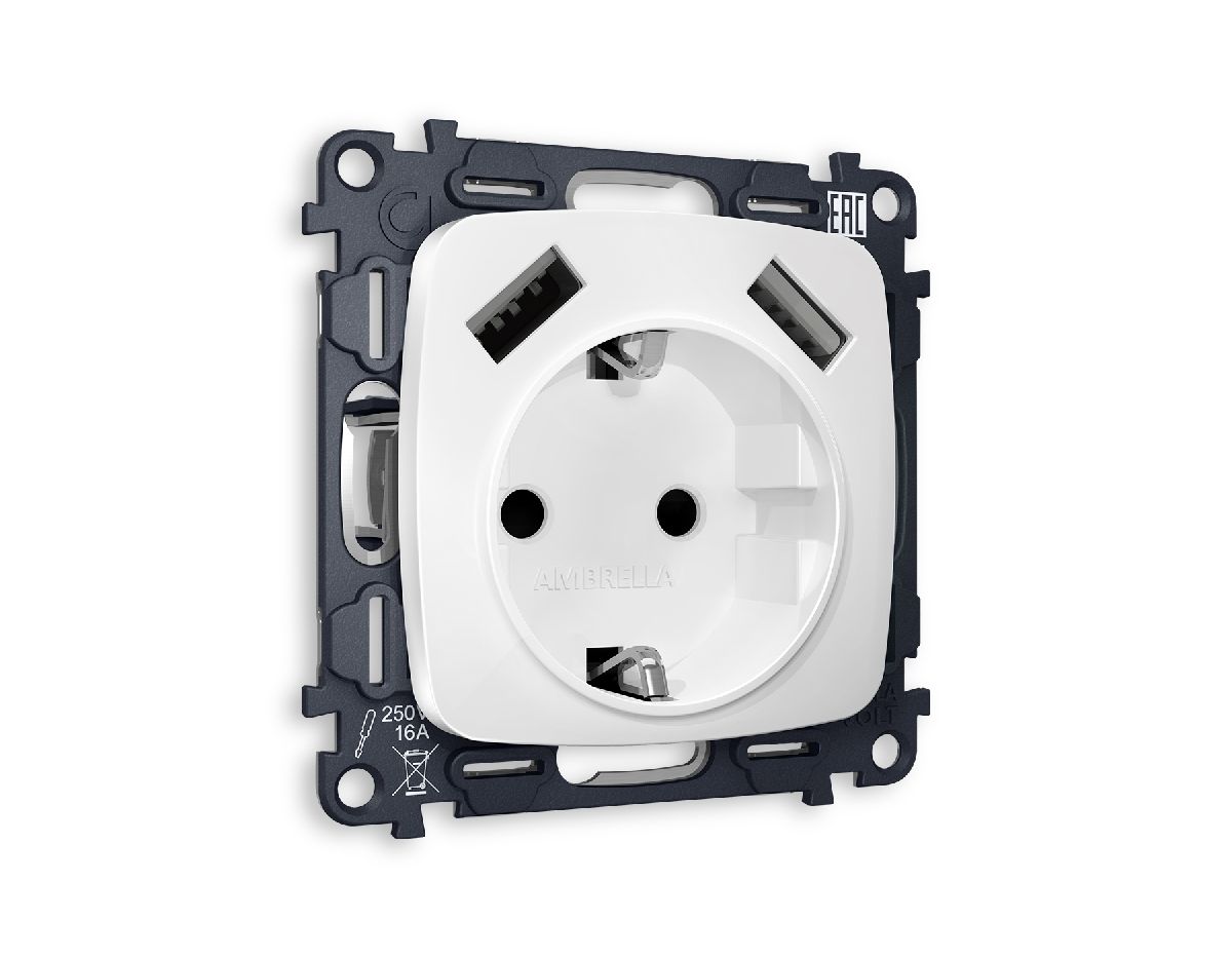 Комплект механизма розетки 2USB A+A 18W (быстрая зарядка) с/з Ambrella Volt Omega MO129010