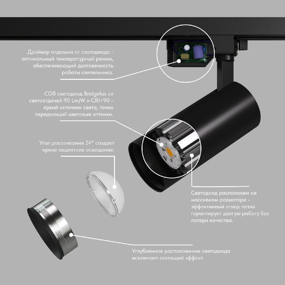 Трековый однофазный светильник Denkirs Solid Koper DK6452-BK