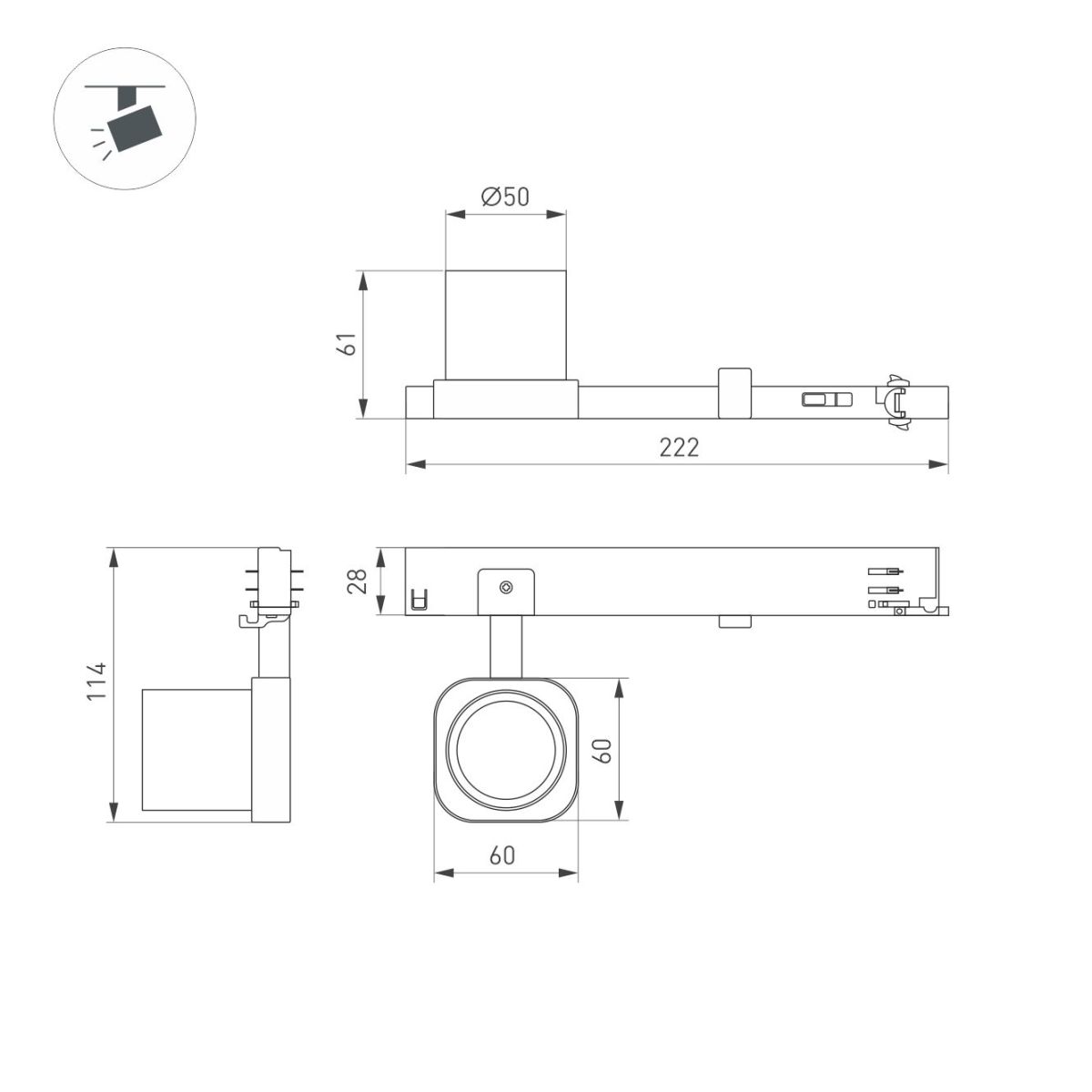 Трековый трехфазный светильник Arlight LGD-DIAFILM-4TR-R60-10W Warm2700 (BK, 60 deg, 230V) (IP20 Металл) 061493