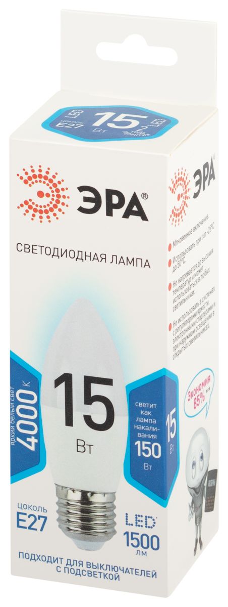 Лампа светодиодная Эра STD LED B35-15W-840-E27 4000K свеча