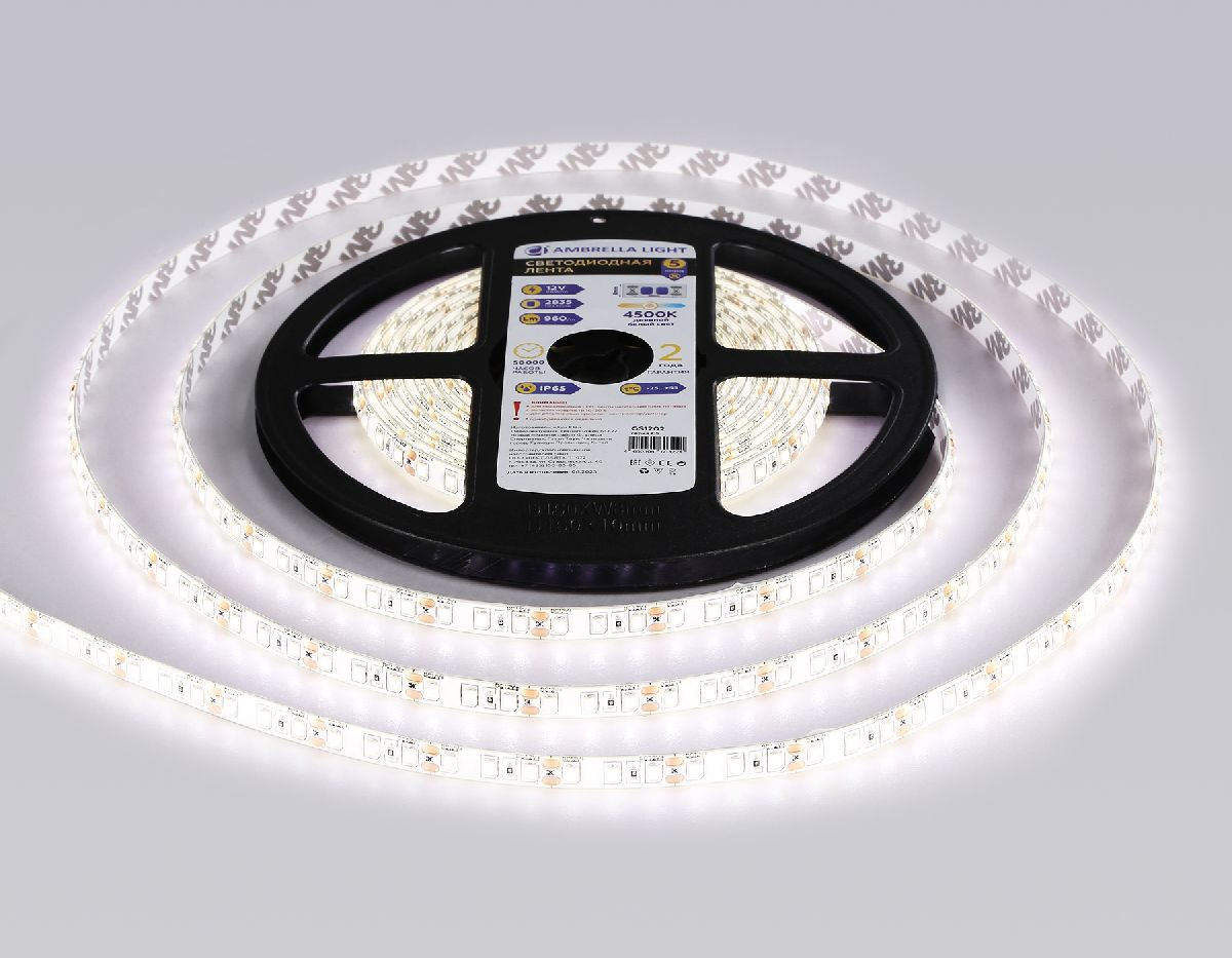 Светодиодная лента Ambrella Light LED Strip 12В 2835 9,6Вт/м 4500K 5м IP65 GS1202