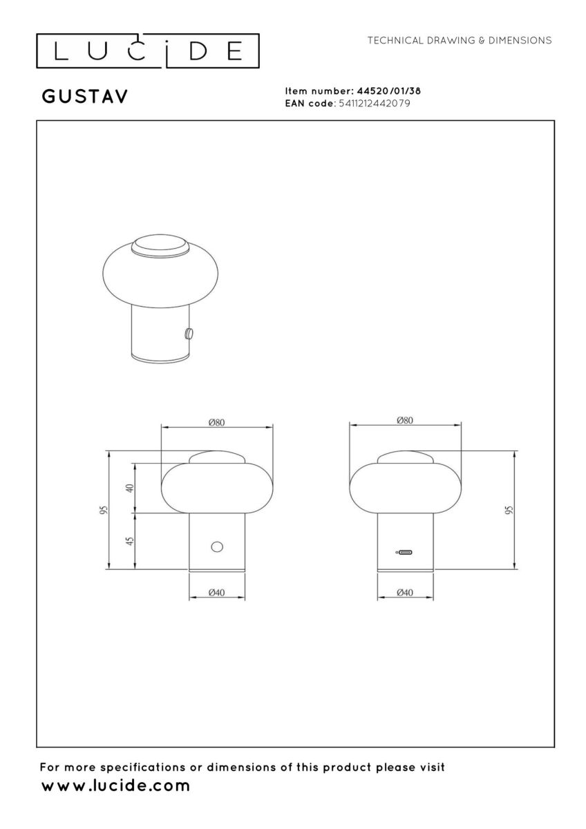 Настольная лампа Lucide Gustav 44520/01/38