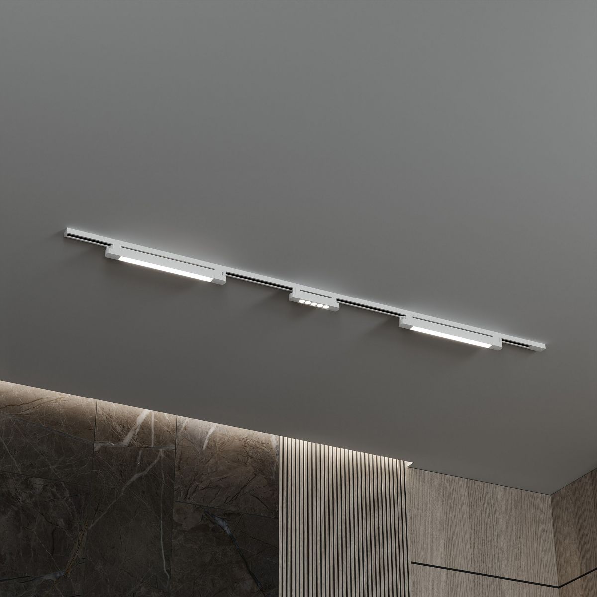 Трековая система со светильниками №10 однофазная накладная Skylite (220В, форма - прямая, 2м, 4000K) белая Hesby Lighting HSBL_kompl_S010_NI2W4K