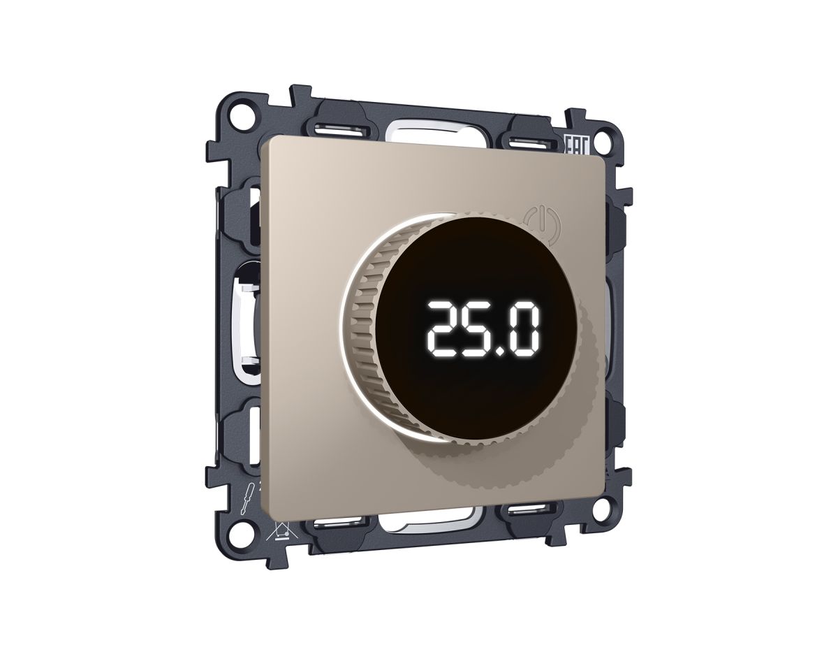 Комплект мех-ма терморегулятора с цифровым дисплеем с подсветкой и датчиком для теплого пола Alfa Серо-бежевый матовый Quant Ambrella Volt MA365810 (AP3658, VM1385)