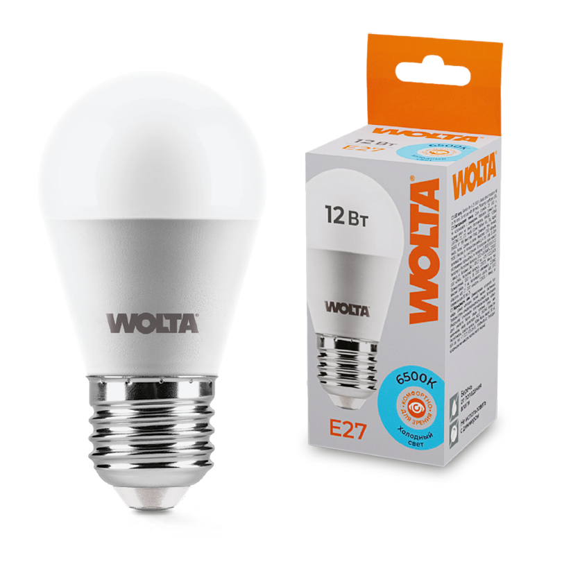 Светодиодная лампа WOLTA 12Вт 6500K Е27 груша матовая 25W45GL12E27