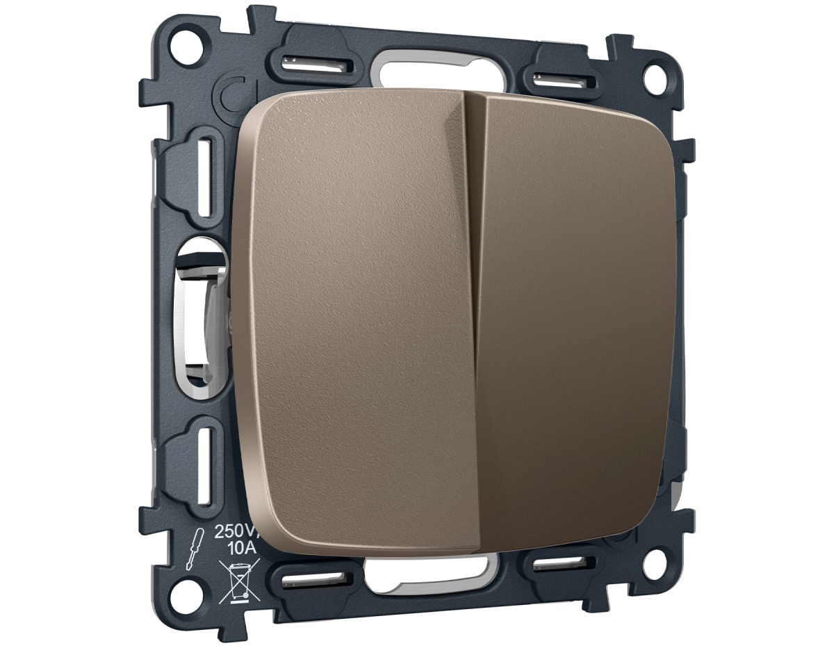 Комплект механизма 2-клавишного перекрестного выключателя Ambrella Volt 10A-250V OMEGA MO633030 Темная бронза матовый QUANT (OP6330, VM125)