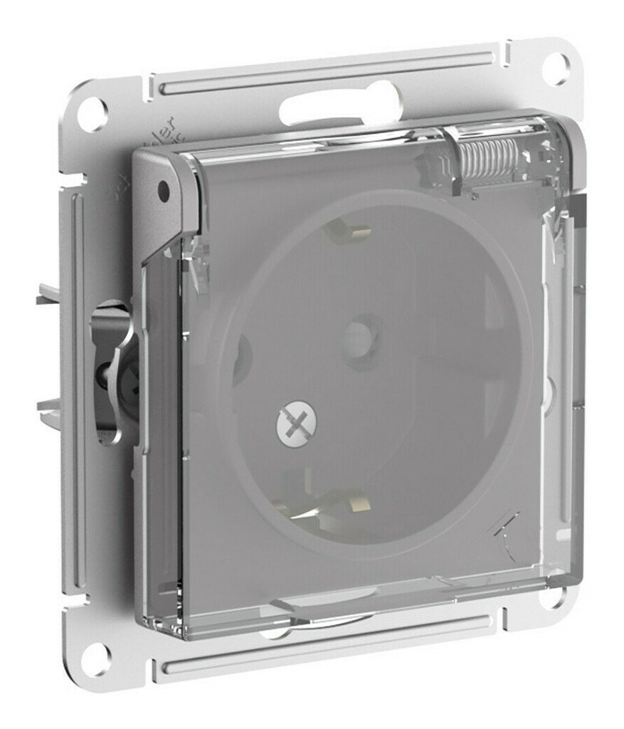 Розетка с/з со шторками с прозрач. крышк, 16А,IP44, мех Systeme Electric AtlasDesign Aqua Алюминий ATN440346