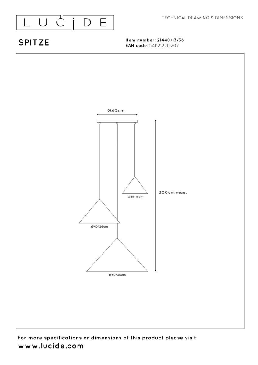 Подвесной Подвесной светильник лофт лофт Lucide Spitze 21440/13/36