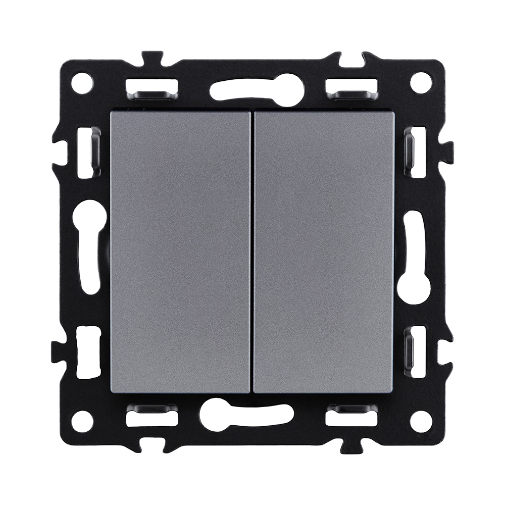 Выключатель 2-клавишный 10А/250В, серый Kollinger Asthetik AS-004GY