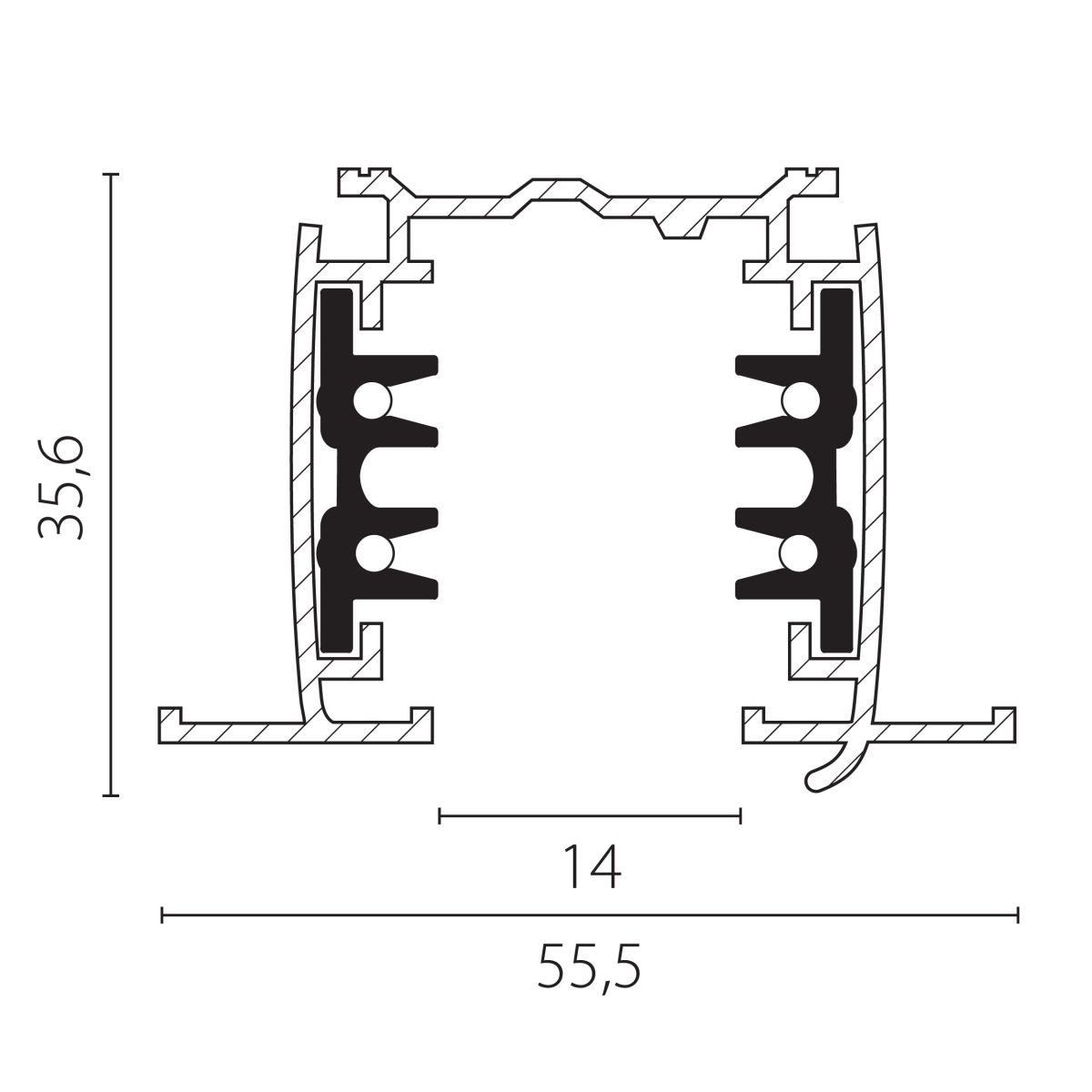 Шинопровод четырехконтактный трехфазный встраиваемый со стыковочными пазами (круглые медные жилы) 2м Lightstar Quattro 503028-R