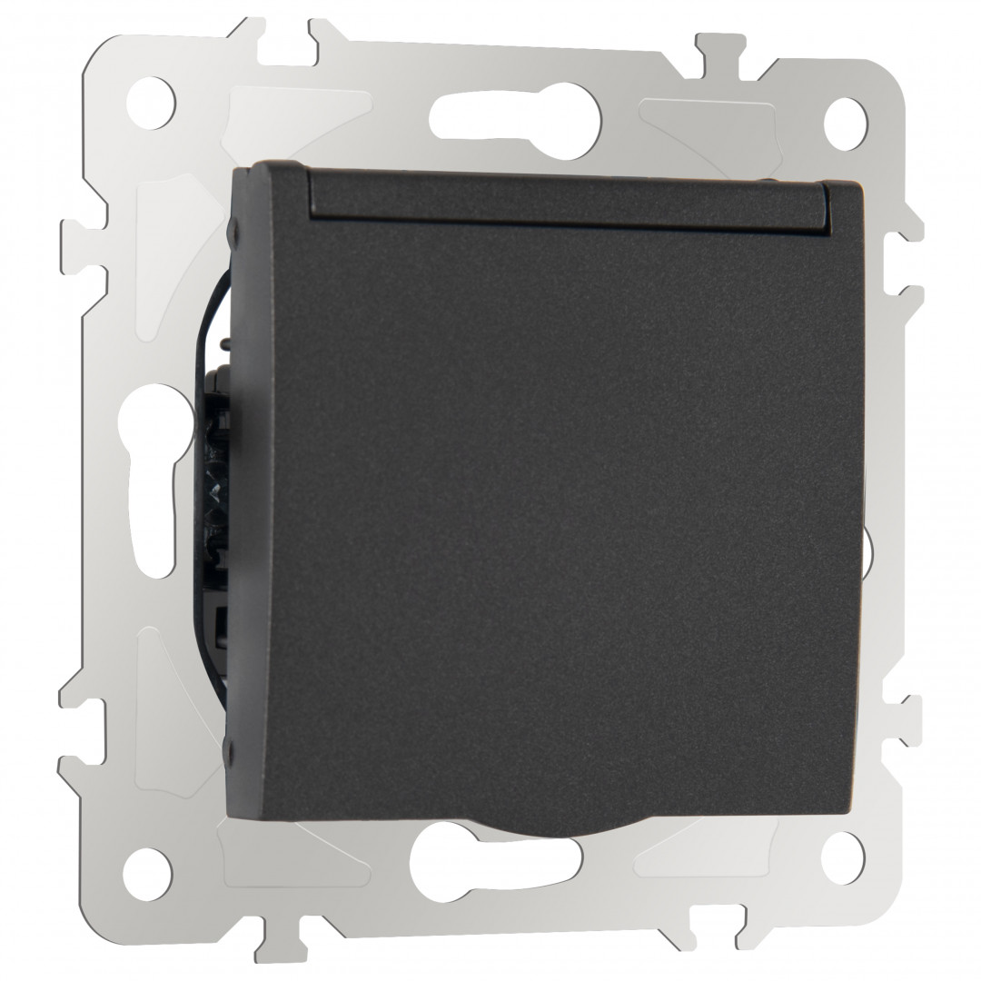 Розетка с заземлением, шторками и защитной крышкой Arte Milano 203.41-1.black