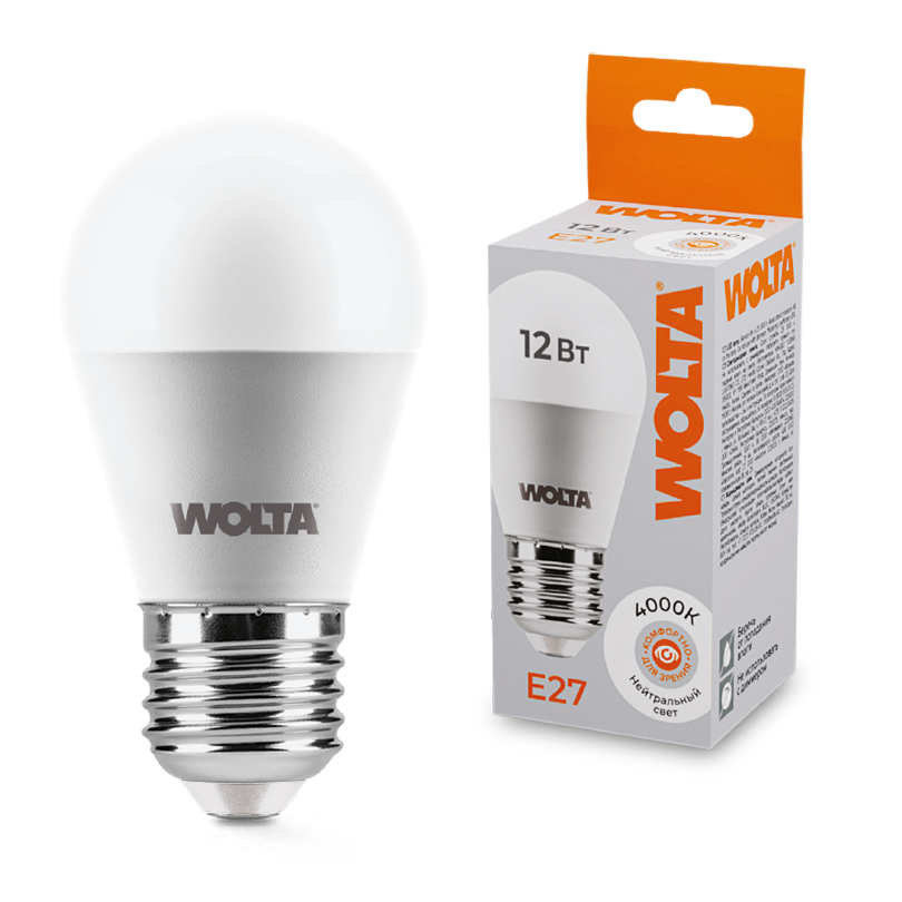 Светодиодная лампа WOLTA 12Вт 4000K Е27 груша матовая 25S45GL12E27