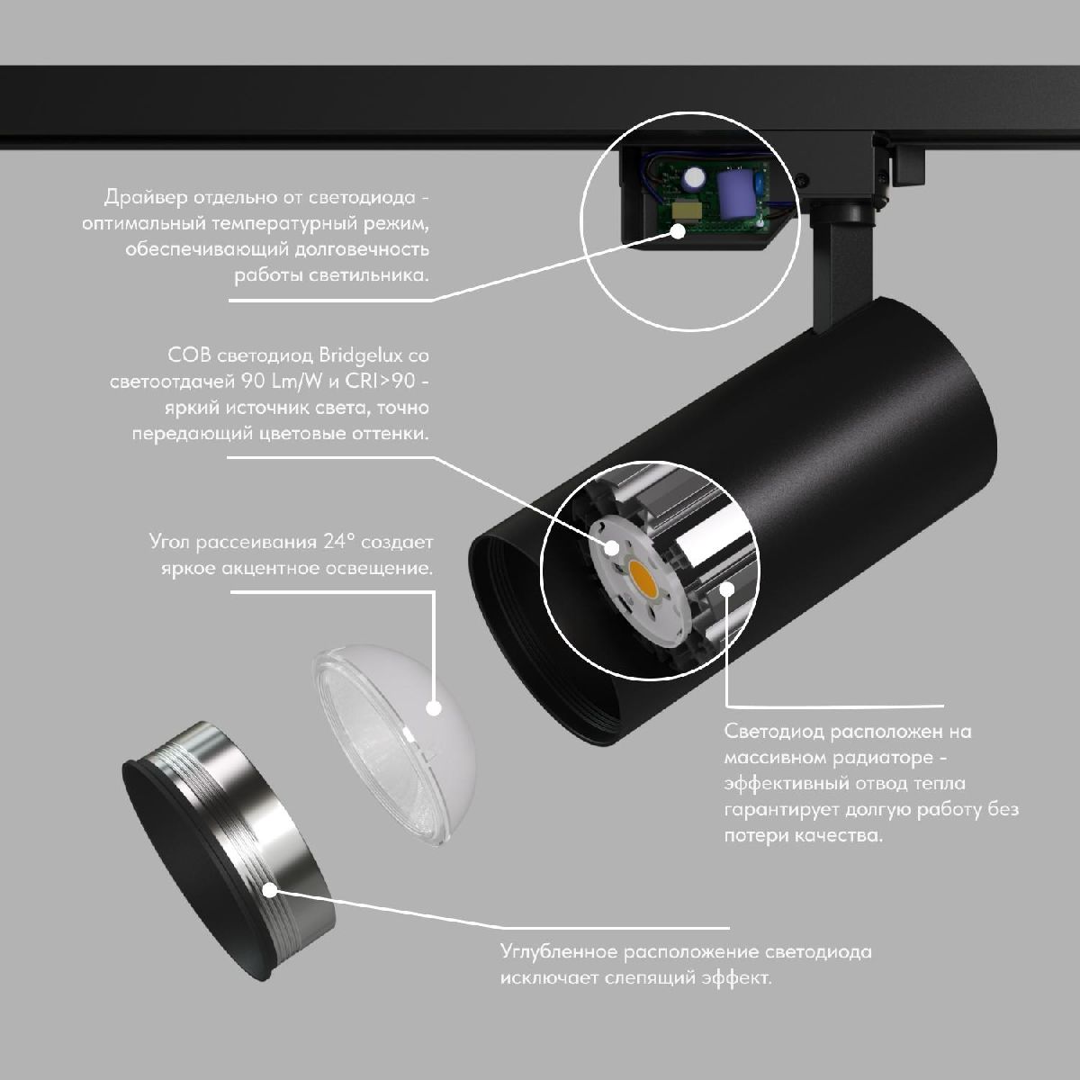 Трековый однофазный светильник Denkirs Solid Koper DK6454-BK