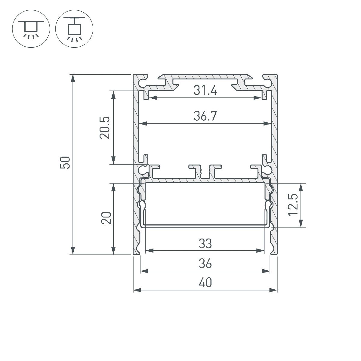 Алюминиевый профиль Arlight SL-LINE-4050-3L-2000 ANOD 044666