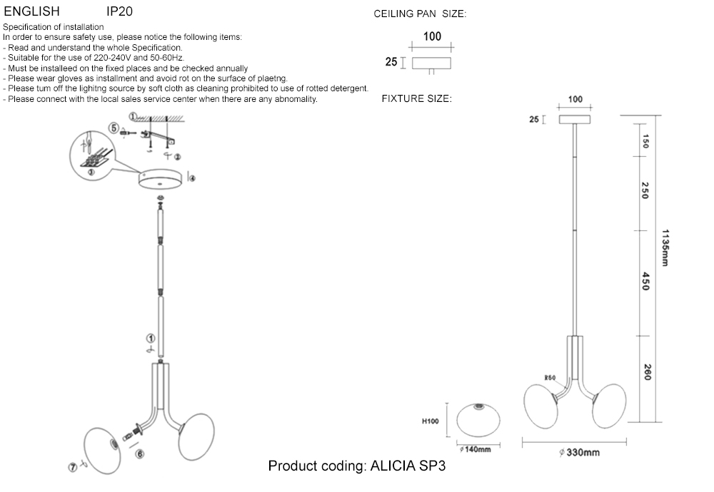 Подвесной светильник Crystal Lux ALICIA SP3 GOLD/WHITE