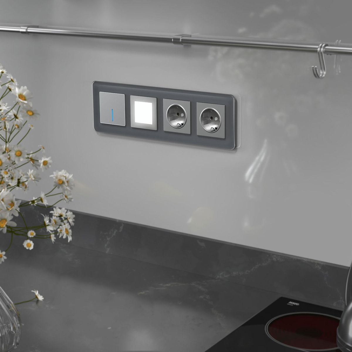 Рамка из стекла на 4 поста Werkel Elite графит 4690389180804 W0042440