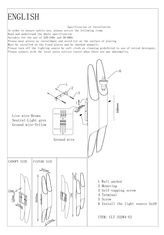 Настенный светильник Crystal Lux CLT 332-V2 CLT 332W4-V2 WH-WH