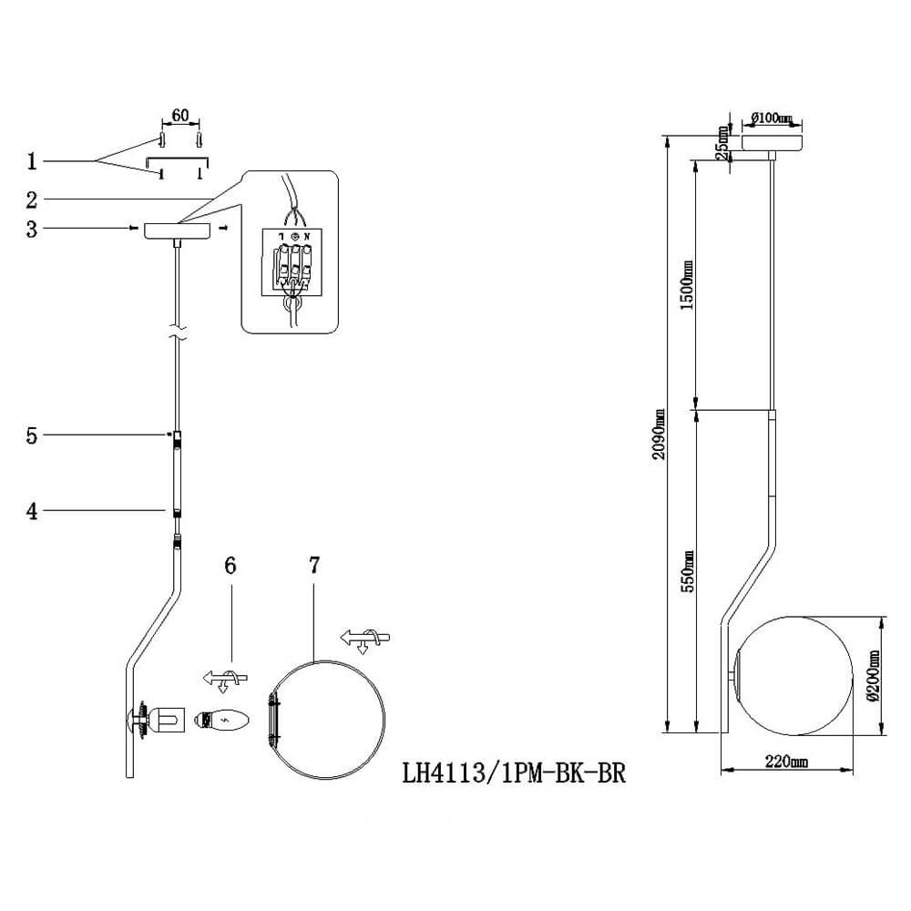 Подвесной светильник Lumien Hall Paterno LH4113/1PM-BK-BR
