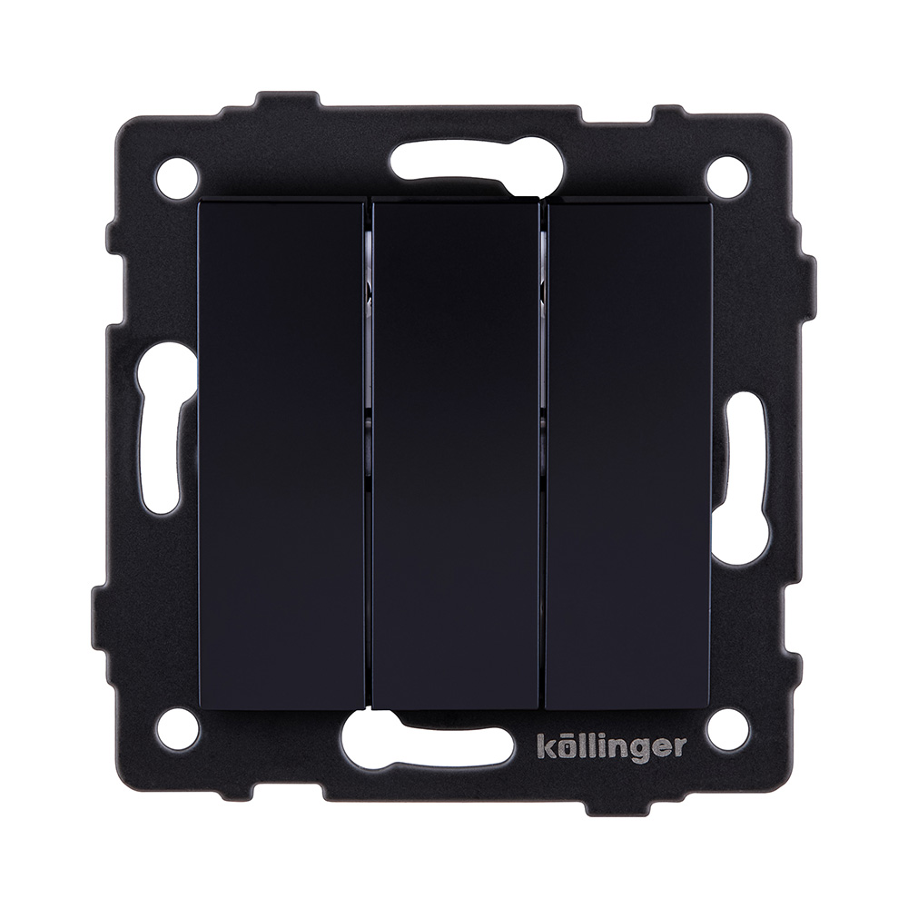 Выключатель 3-клавишный 10А/250В, изогнутый, черный Kollinger REA-R-012BK для Aspekt, Eleganz, Reflex