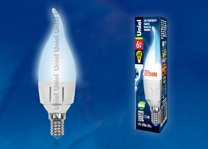 Лампа светодиодная диммируемая (UL-00000727) Uniel E14 6W 4500K матовая LED-CW37-6W/NW/E14/FR/DIM PLP01WH
