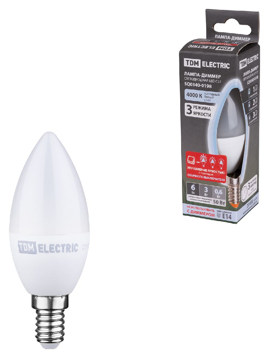 Лампа светодиодная диммируемая TDM Electric Е14 6W 4000K прозрачная SQ0340-0198