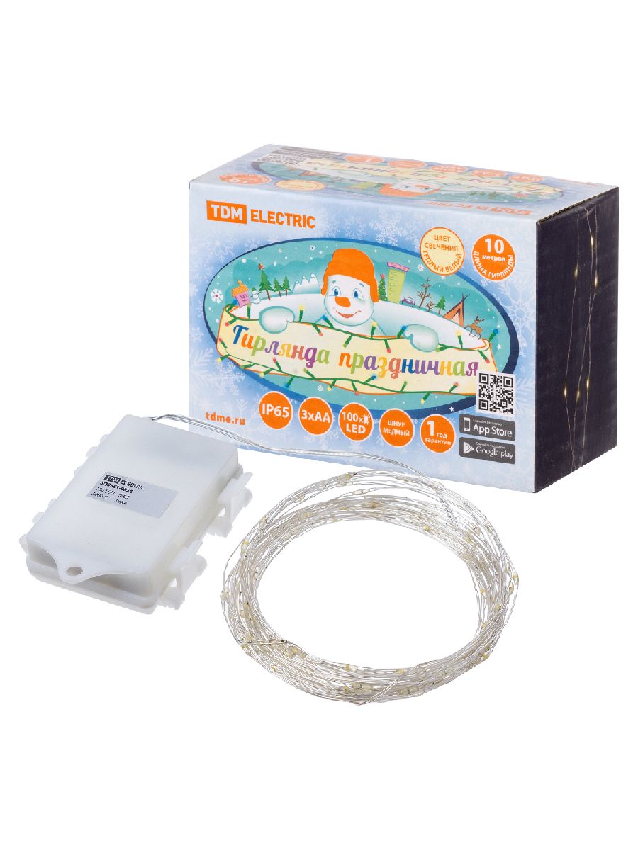 Уличная светодиодная гирлянда TDM Electric Роса100 3хАА теплый белый без мерцания SQ0361-0058