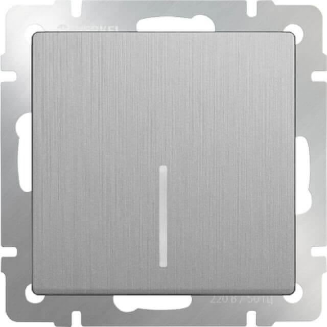 Выключатель Werkel одноклавишный проходной с подсветкой серебряный рифленый WL09-SW-1G-2W-LED 4690389085123