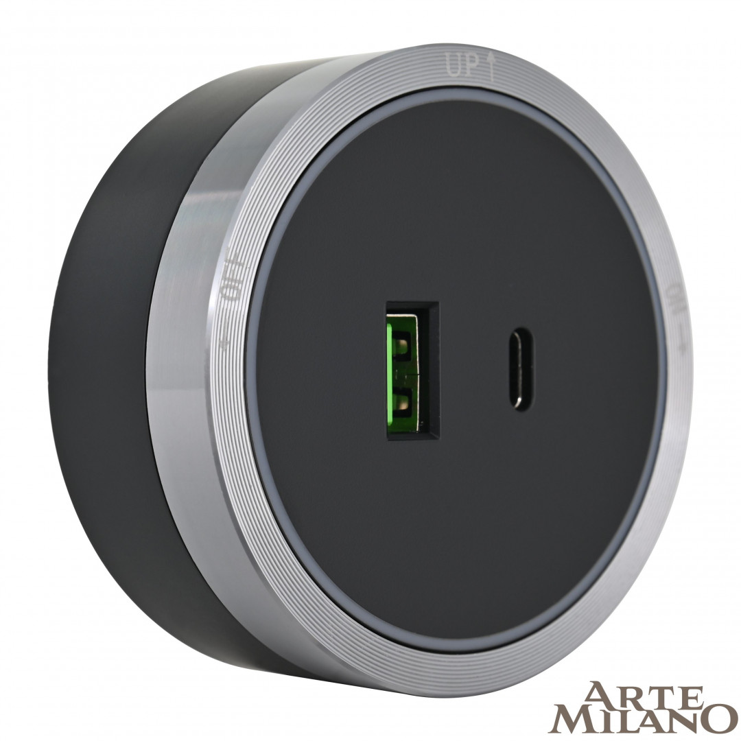 Трековая розетка Arte Milano Am-track-sockets 380066TS LED/USB-Type-C Grey