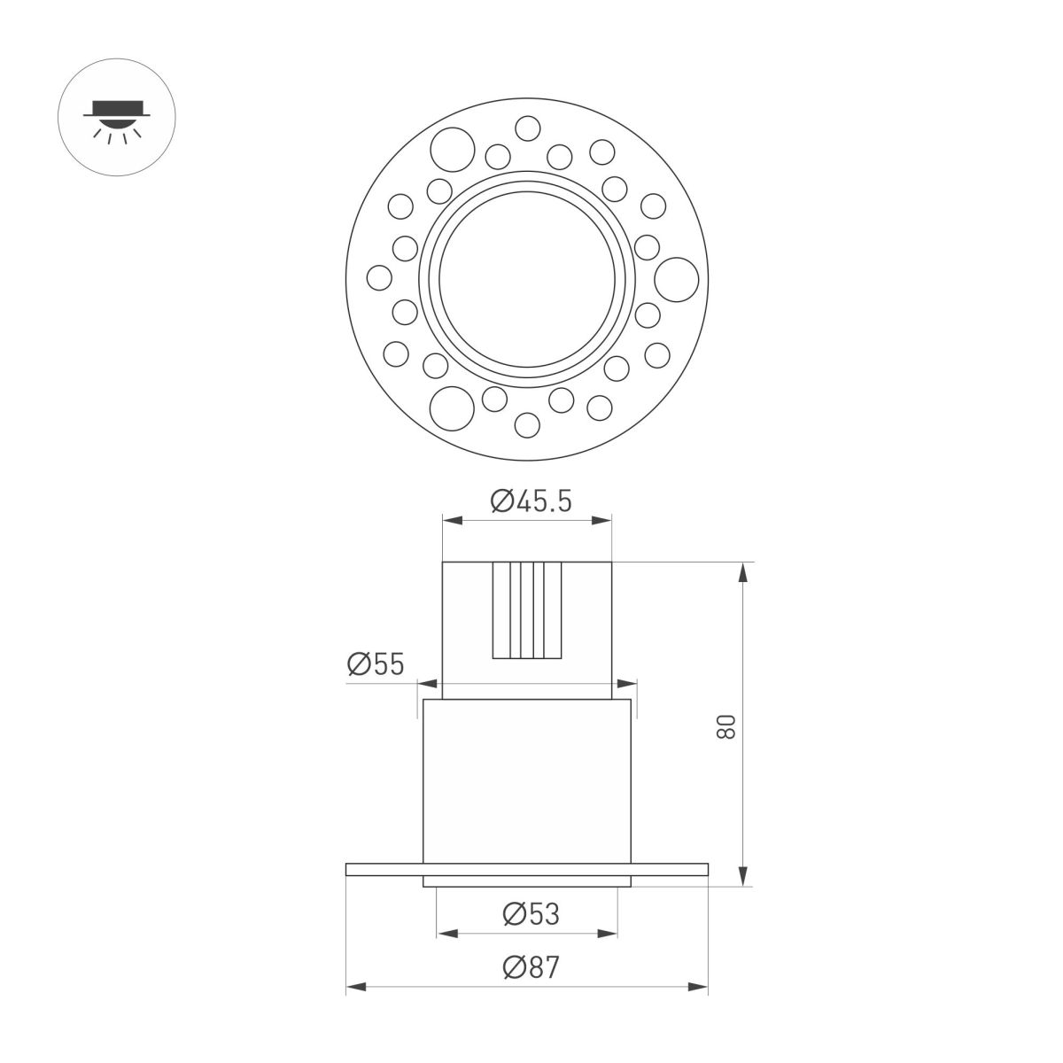 Встраиваемый светильник Arlight MS-INVISIO-TRIMLESS-R55-15W Warm3000 (WH-WH, 36 deg, 230V) (IP54 Металл) 059162