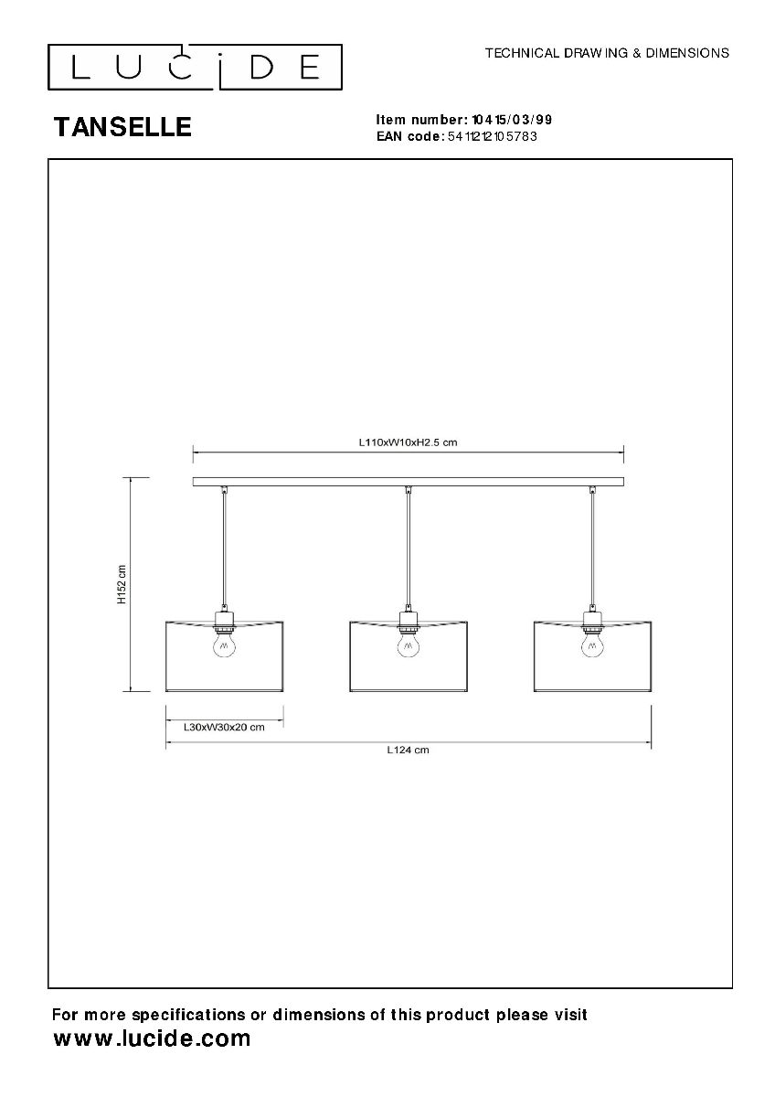 Подвесной светильник Lucide Tanselle 10415/03/99