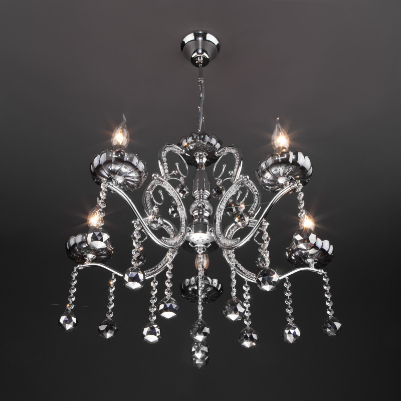 Подвесная люстра Eurosvet 10107/5 хром/дымчатый хрусталь Strotskis