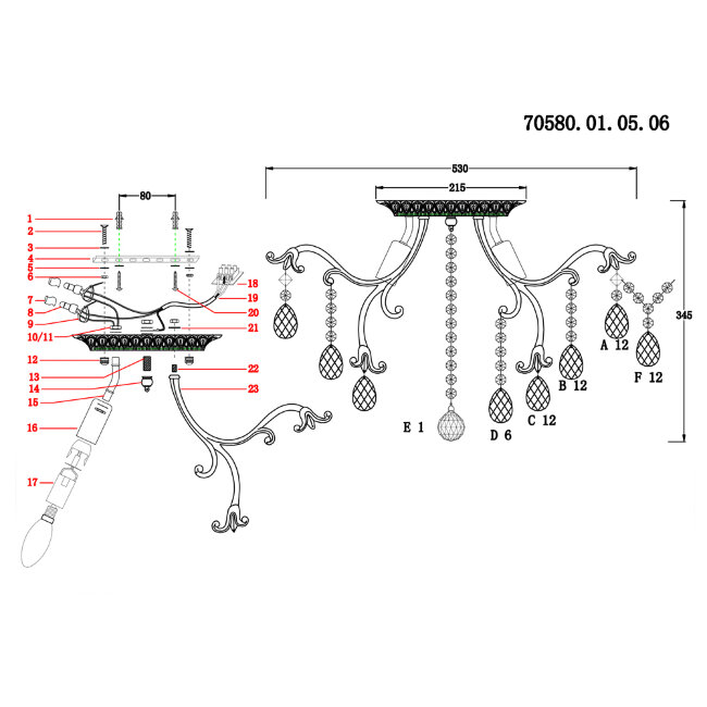 Потолочная люстра Seven Fires Dolores 70580.01.05.06